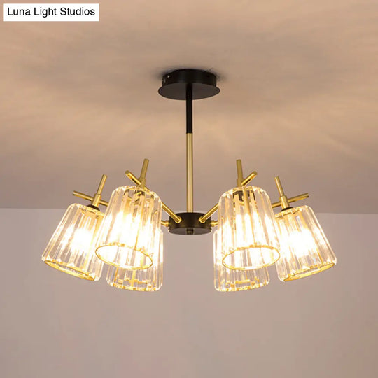 Minimalist Gold Semi-Flush Bedroom Light With Conical Crystal Block Shade