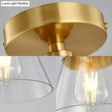 Minimalist Gold Semi Flush Mount Light With Conical Shade And Clear Glass Ceiling Fixture