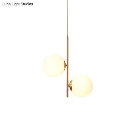 Minimalist Gold Suspension Chandelier: Opaque Glass Spherical 2-Head Light For Dining Room