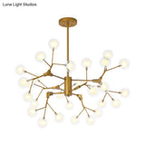 Minimalist Gold Wireframe Chandelier: Branch-Like Metal Pendant Light For Living Room