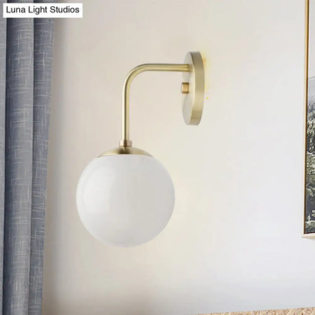 Minimalist Golden/Black Wall Sconce Light With Milky Glass Ball Shade - 1-Bulb Bedside Lamp