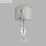 Minimalist Grey Crystal Table Lamp With Fabric Shade - Elegant Bedroom Night Light