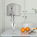 Minimalist Grey Crystal Table Lamp With Fabric Shade - Elegant Bedroom Night Light