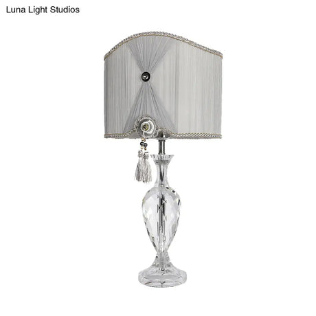 Minimalist Grey Crystal Table Lamp With Fabric Shade - Elegant Bedroom Night Light