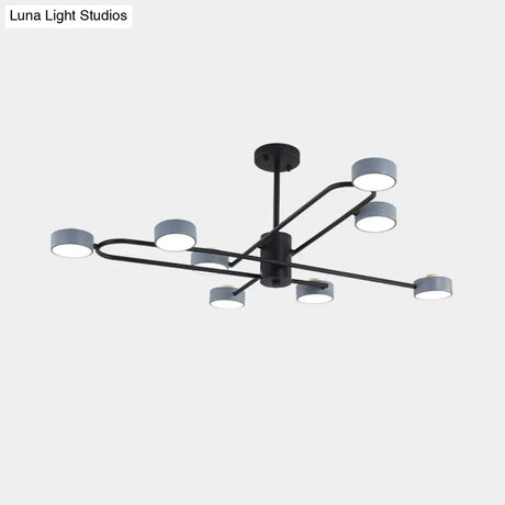 Minimalist Grey Living Room Chandelier with Drum Iron Shade 8 Heads Ceiling Pendant Light Grey