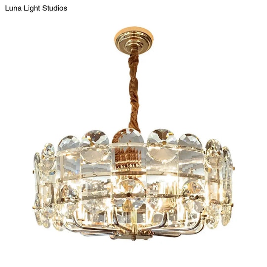 Halo Crystal Pendant Chandelier - 8 Bulbs Minimalist Design Clear Beveled Crystals Ceiling Lighting