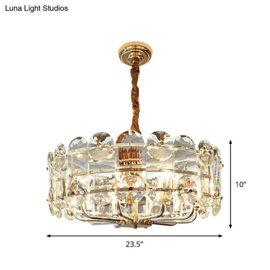Halo Crystal Pendant Chandelier - 8 Bulbs Minimalist Design Clear Beveled Crystals Ceiling Lighting