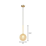 Minimalist Hand-Blown Glass Globe Hanging Lamp - Gold Finish Pendant Light / 10’