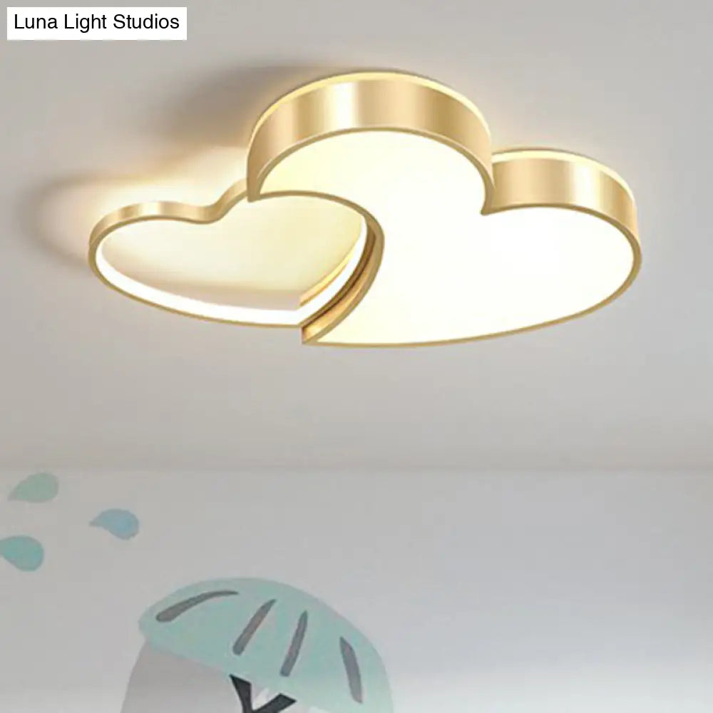 Minimalist Heart - Shaped Metal Ceiling Flush Mount Led Light In Golden Finish – Ideal For Bedrooms