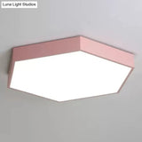 Minimalist Hexagon Flush Mount Ceiling Light Fixture With Acrylic Finish - 1 Pink / 16 White