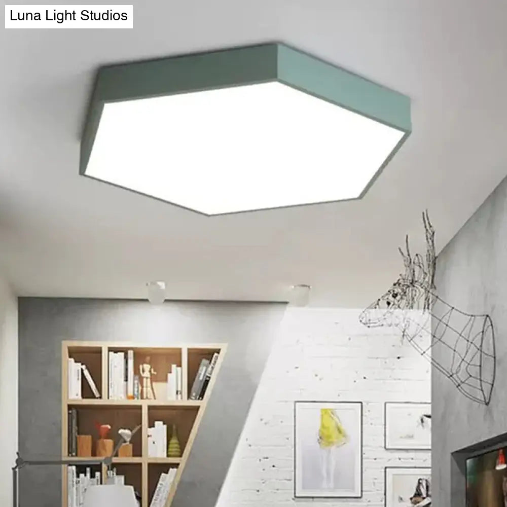 Minimalist Hexagon Flush Mount Ceiling Light Fixture With Acrylic Finish - 1 Green / 16 White