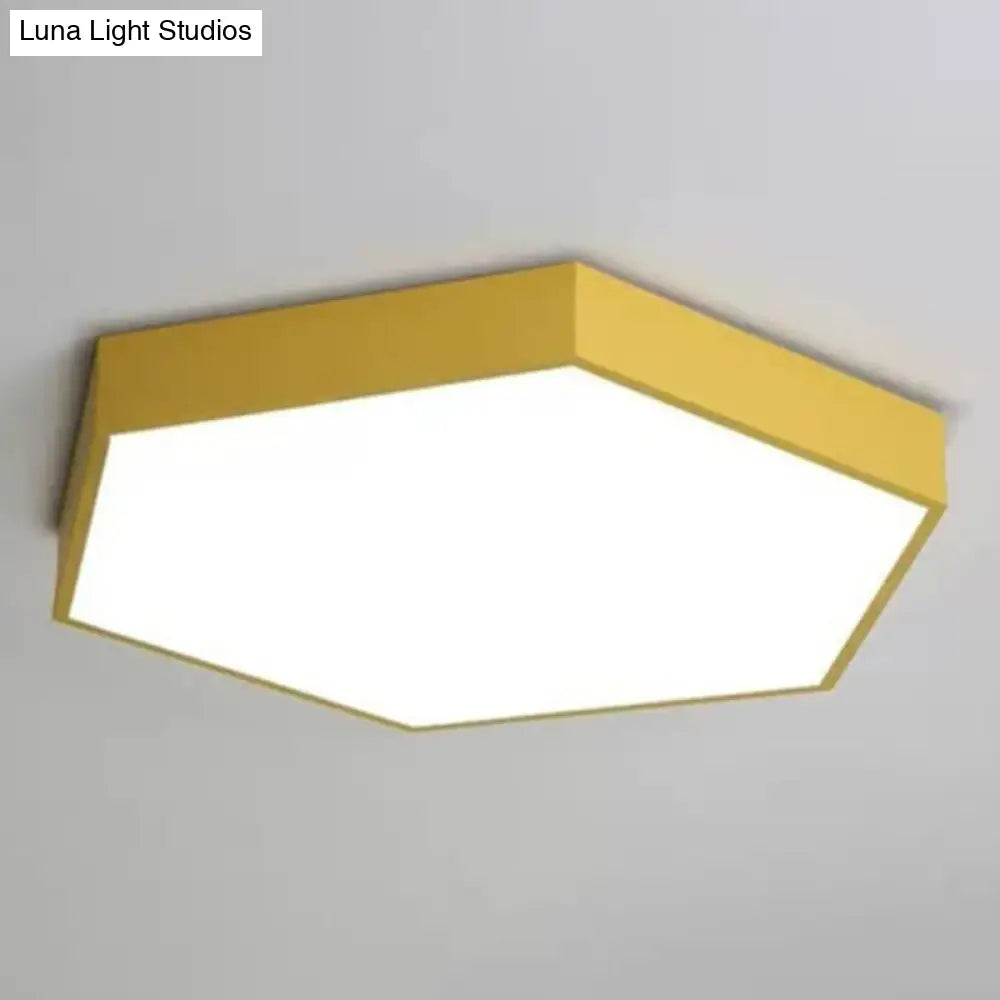 Minimalist Hexagon Flush Mount Ceiling Light Fixture With Acrylic Finish - 1 Yellow / 16 White