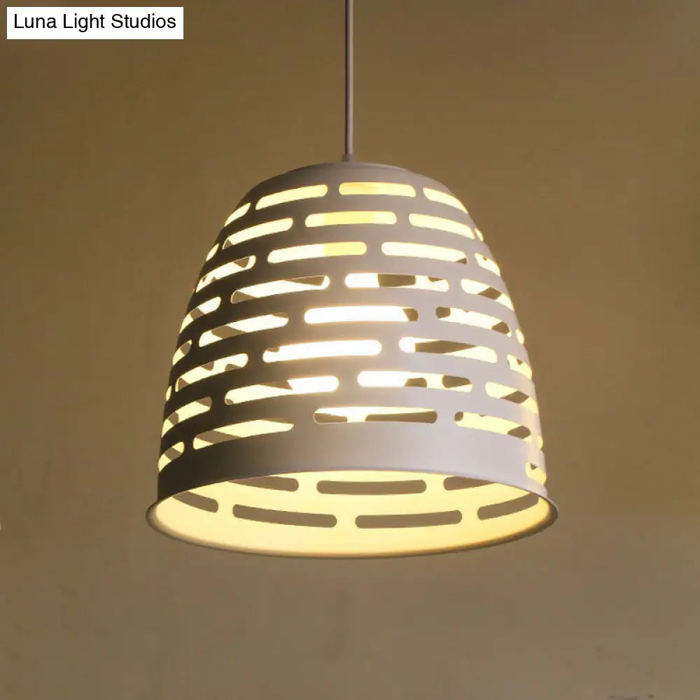 Minimalist White Iron Dining Table Pendant Lighting With Cloche Cutouts