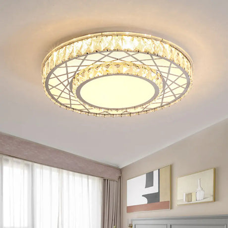 Minimalist K9 Crystal Drum Flush Mount Lamp With Led Ceiling Light In Warm/White White /
