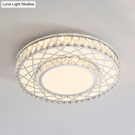 Minimalist K9 Crystal Drum Flush Mount Lamp With Led Ceiling Light In Warm/White