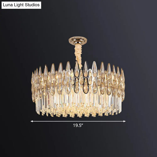 Minimalist K9 Optical Crystal Drum Pendant Light - Clear Chandelier For Living Room 7 /