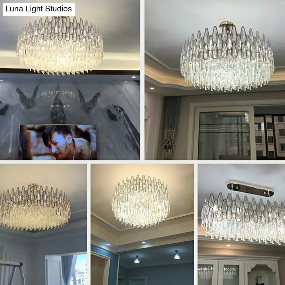 Minimalist K9 Crystal Drum Pendant Light For Living Room Chandelier