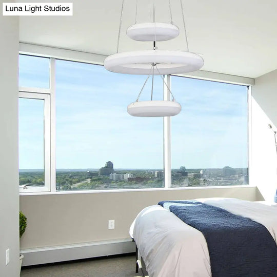 Minimalist Led Acrylic Chandelier With White Suspension Pendant - 3 Lights