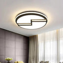 Minimalist Led Black Ceiling Light Acrylic Round Cracked Flush Mount Lamp (White/3 Color Light) For