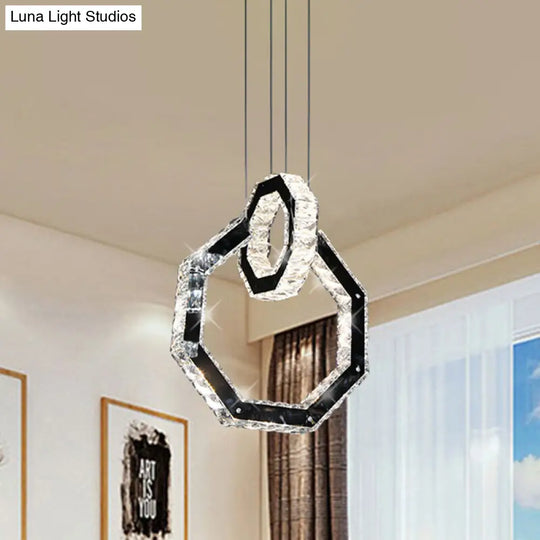 Minimalist Led Crystal Chandelier Pendant Light With Polygon Design Black Fixture