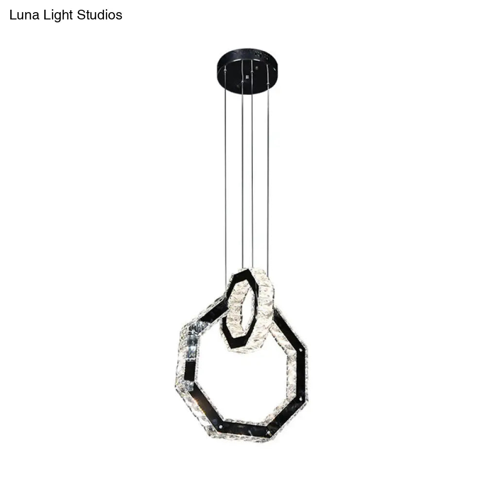 Minimalist Led Crystal Chandelier Pendant Light With Polygon Design Black Fixture
