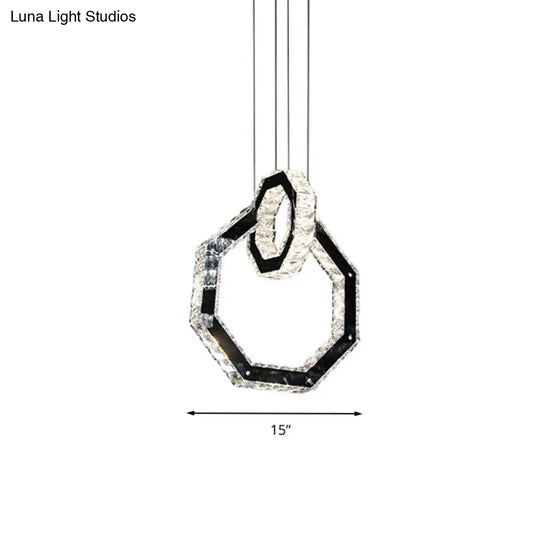 Minimalist Led Crystal Chandelier Pendant Light With Polygon Design Black Fixture
