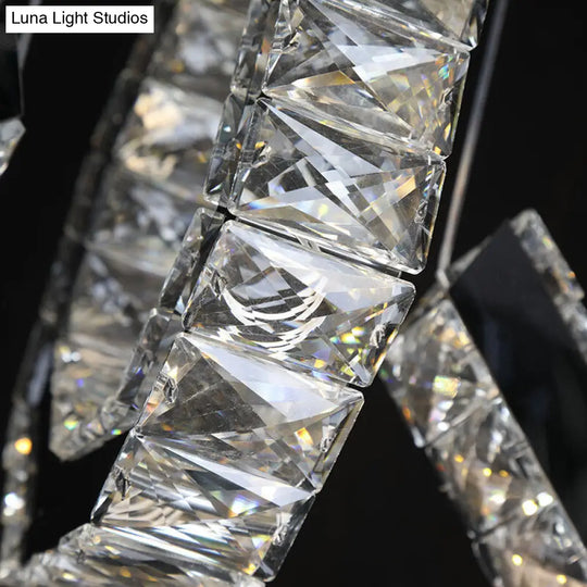 Minimalist Led Crystal Chandelier Pendant Light With Polygon Design Black Fixture