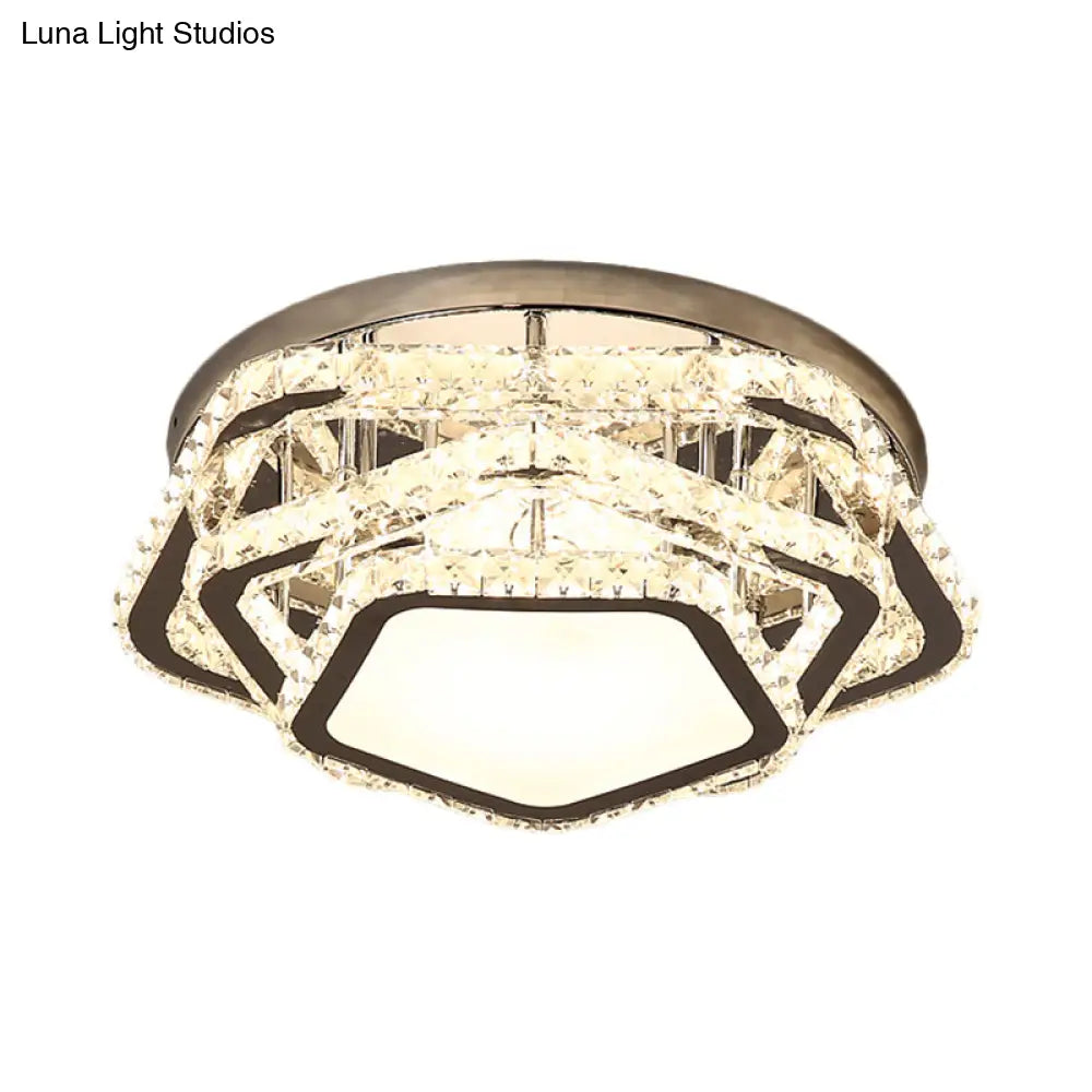 Minimalist Led Crystal Ceiling Fixture - Star Beveled Chrome Semi Flush Mount (Warm/White Light)