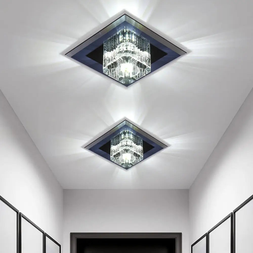 Minimalist Led Crystal Cube Ceiling Light - Compact Flush Mount For Corridors Clear