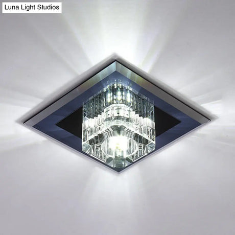 Minimalist Led Crystal Cube Ceiling Light - Compact Flush Mount For Corridors