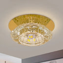 Minimalist Led Crystal Flush Light Fixture For Corridors - Flower Clear Faceted Ceiling Lamp