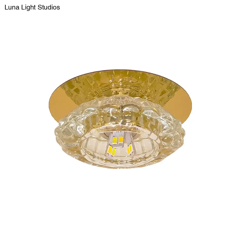 Minimalist Led Crystal Flush Light Fixture For Corridors - Flower Clear Faceted Ceiling Lamp