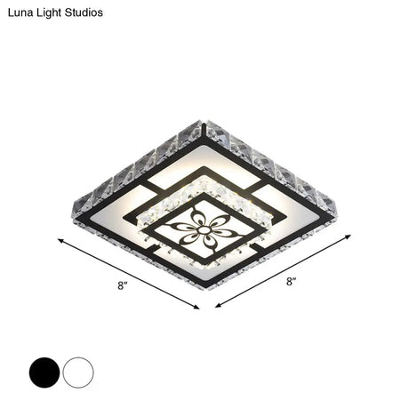 Minimalist Led Crystal Flush Mount Ceiling Lamp With Acrylic Geometry And Floral Pattern