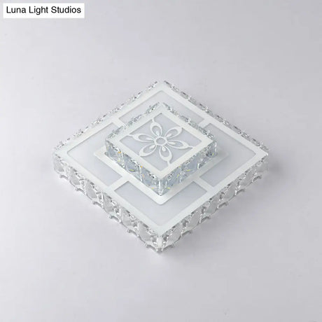 Minimalist Led Crystal Flush Mount Ceiling Lamp With Acrylic Geometry And Floral Pattern