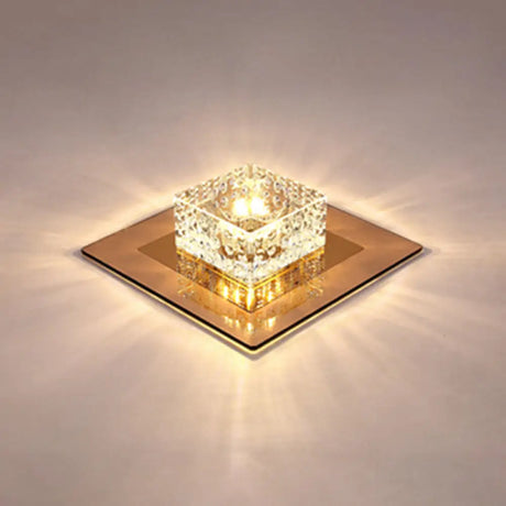 Minimalist Led Crystal Flush Mount For Corridor Lighting Tan / Warm