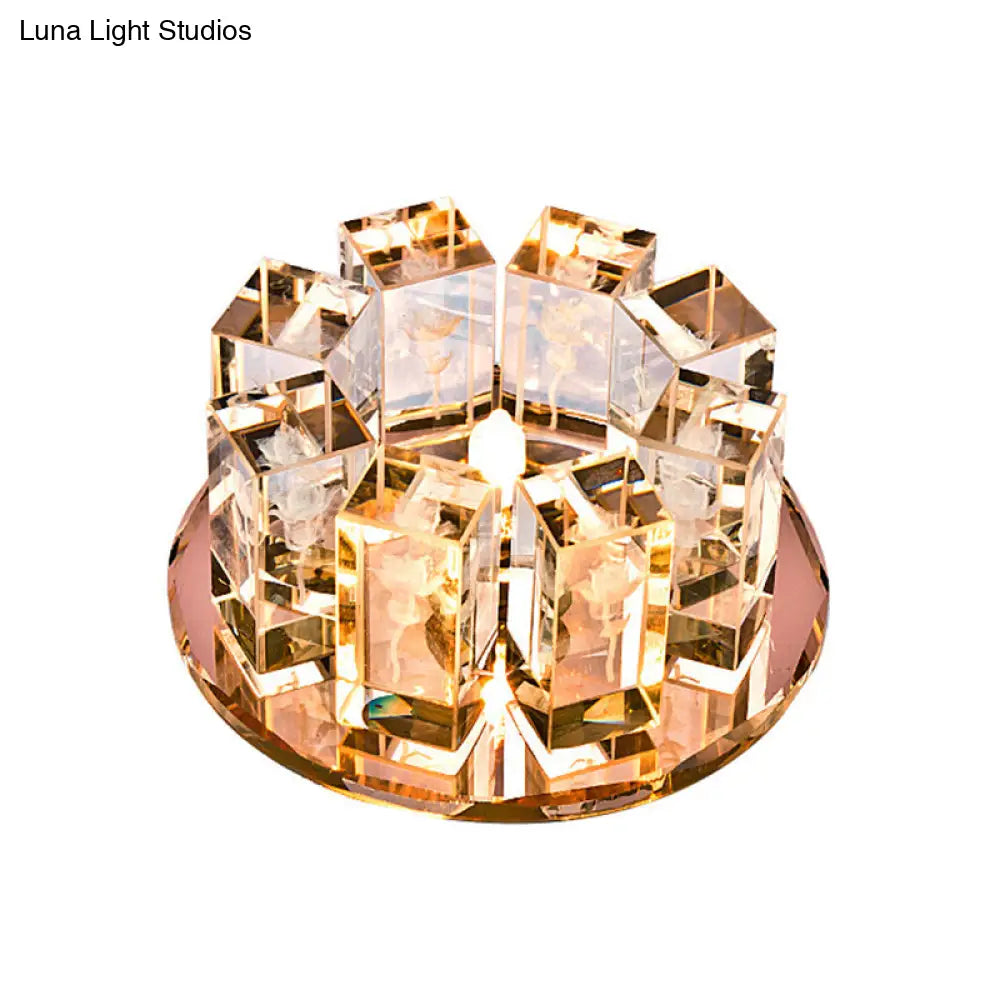Minimalist Led Crystal Flush Mount Light: Blossom Shade Corridor Fixture