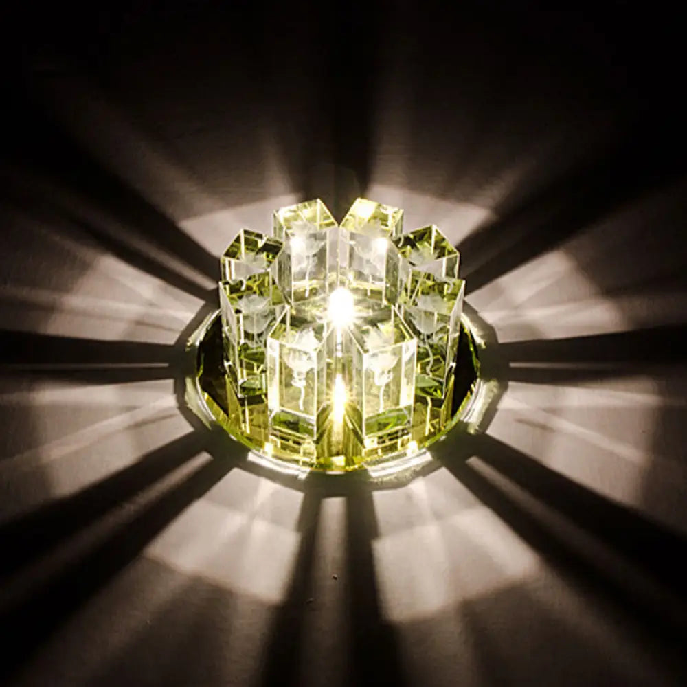Minimalist Led Crystal Flush Mount Light: Blossom Shade Corridor Fixture Gold