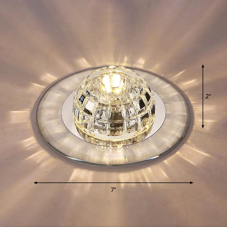 Minimalist Led Crystal Round Flush Mount Lighting For Corridor Spaces Clear / Warm