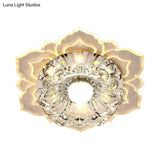 Minimalist Led Flower Crystal Flush Mount Ceiling Lamp - Warm/Multi Color Lighting