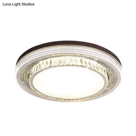 Minimalist Led Flush Mount Ceiling Lamp - Clear Crystal Circular Light Fixture For Bedroom
