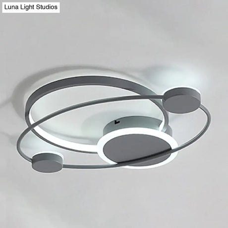 Minimalist Led Flush Mount Ceiling Lamp - Wide Grey Ring | Bedroom Lighting Solution