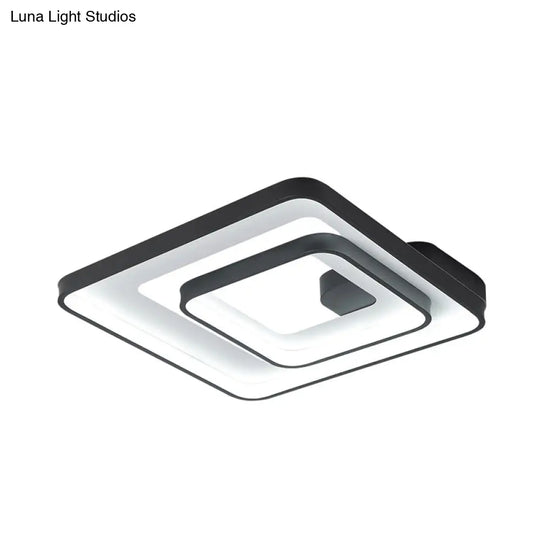Minimalist Led Flush Mount Light In Black White/Warm - Square Frame Design