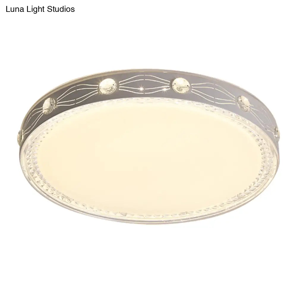 Minimalist Led Flushmount Light For Bedroom Ceiling - White Round Metallic Fixture