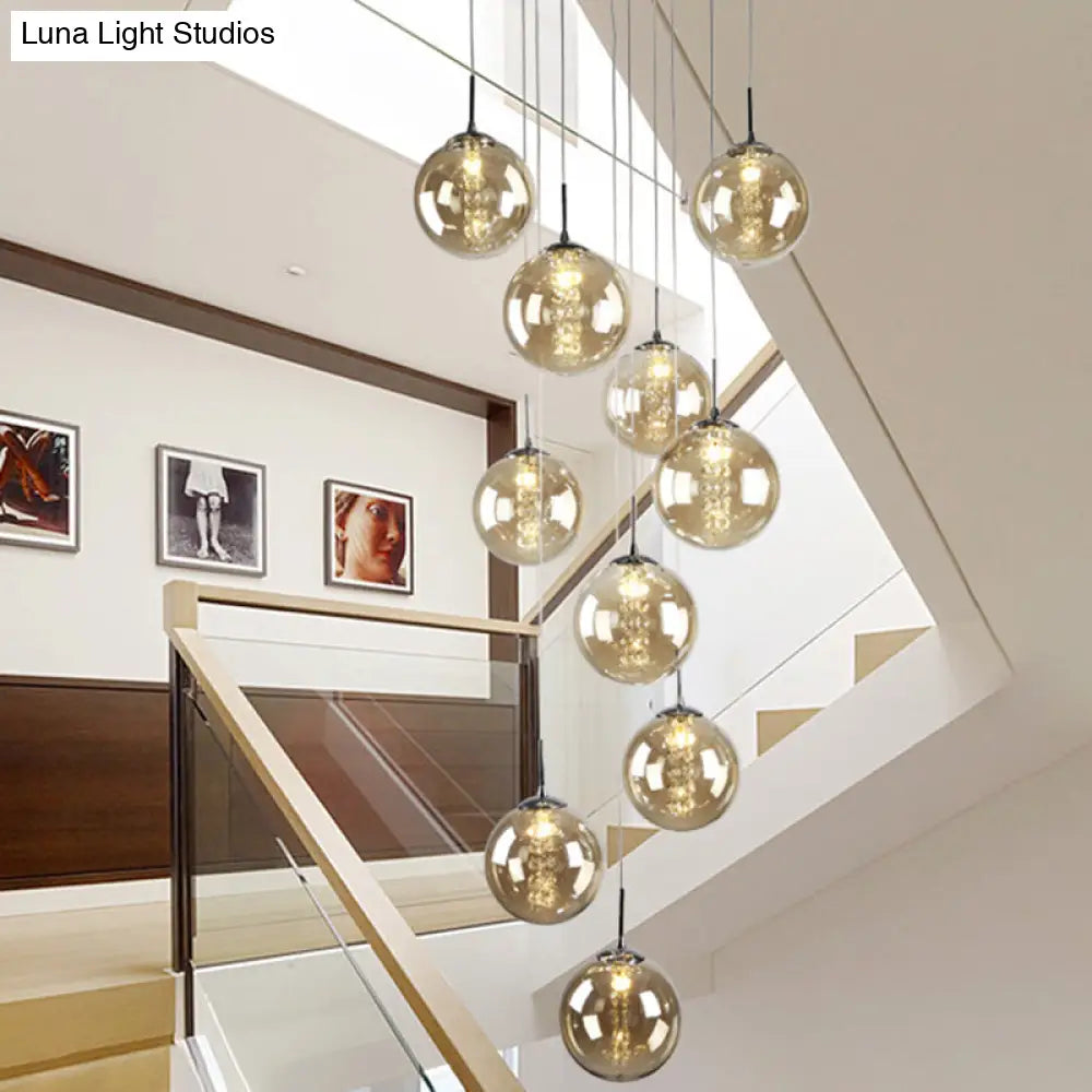 Minimalist Led Glass Pendant Light - Round Shaded Staircase Hanging Lighting 10 / Amber