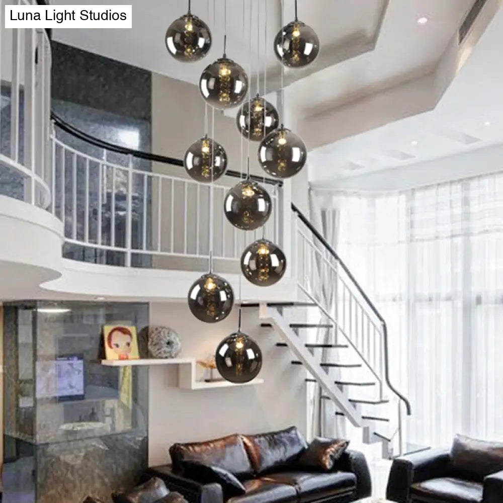 Minimalist Led Glass Pendant Light - Round Shaded Staircase Hanging Lighting 10 / Smoke Gray