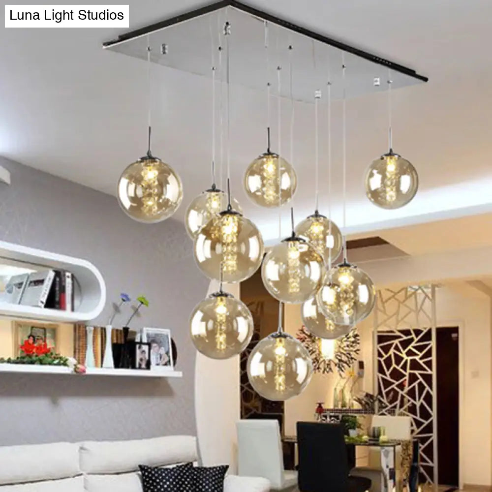 Minimalist Led Glass Pendant Light - Round Shaded Staircase Hanging Lighting 11 / Amber