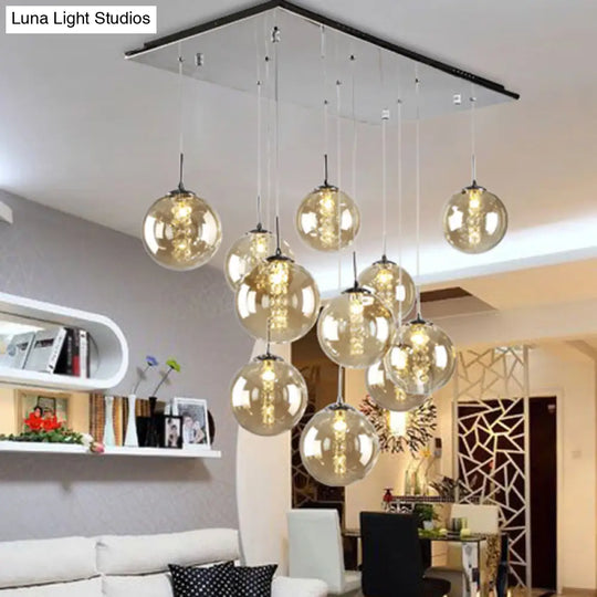Minimalist Led Glass Pendant Light - Round Shaded Staircase Hanging Lighting 11 / Amber