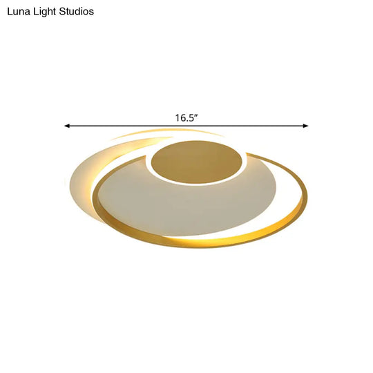 Minimalist Led Gold Flush Mount Lamp - Metallic Shade Warm/White Light 16.5’/20.5’ W