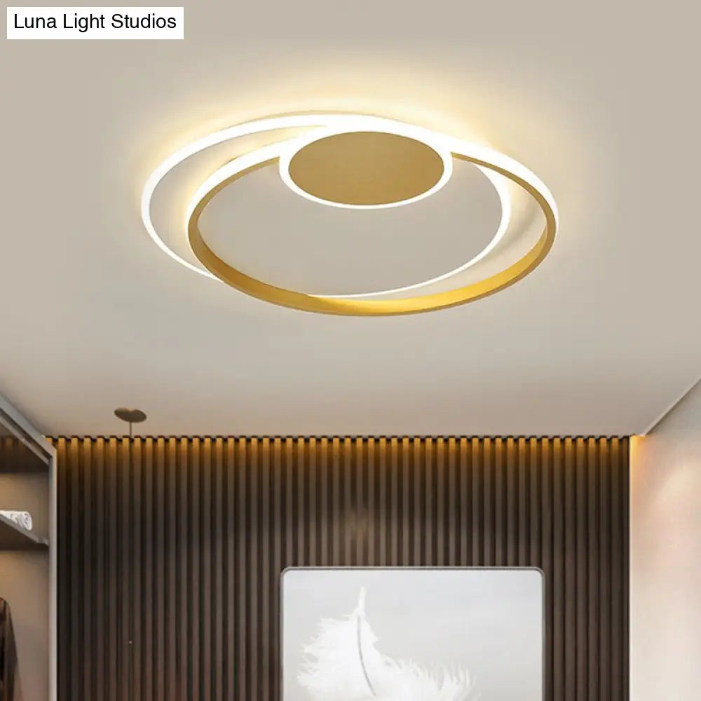 Minimalist Led Gold Flush Mount Lamp - Metallic Shade Warm/White Light 16.5’/20.5’ W / 16.5’ Warm