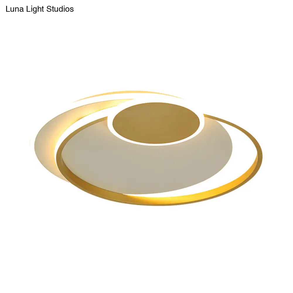 Minimalist Led Gold Flush Mount Lamp - Metallic Shade Warm/White Light 16.5’/20.5’ W